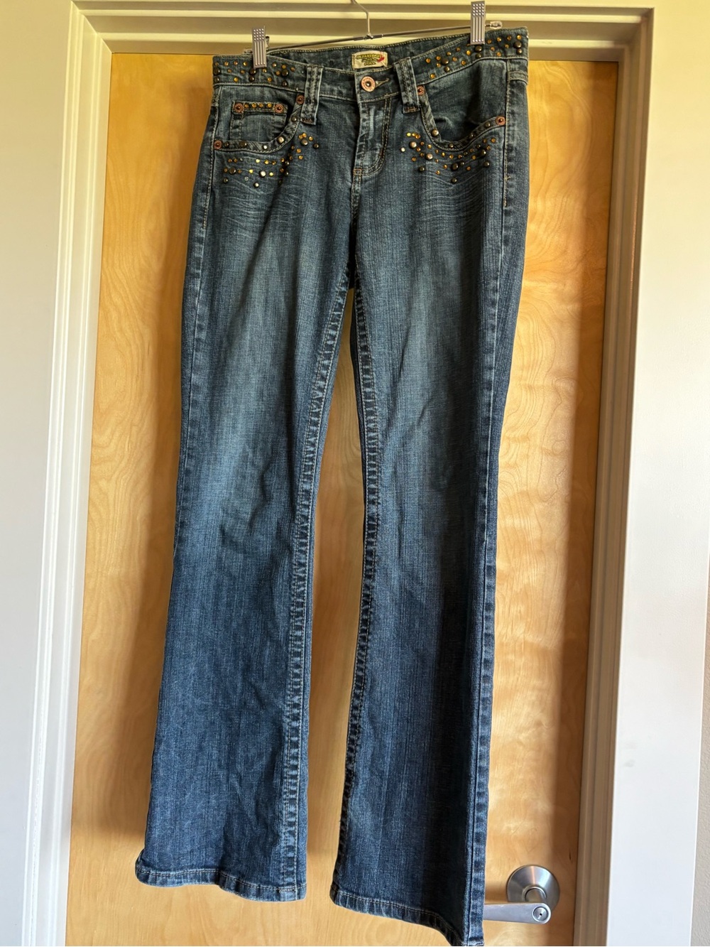 Department of Peace Y2K Studded Rhinestone Bootcut Jeans Low Rise Medium Wash 10